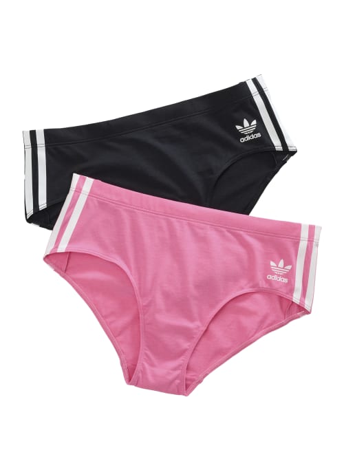 Adidas Originals Cotton Wide Side Hipster 2-pack In Lucid Pink,black