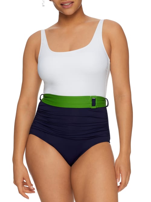 Color Block Belted One-Piece