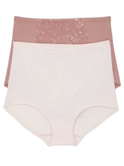 Bali Tummy Panel Firm Control Brief 2-pack In Misted Rose,beige
