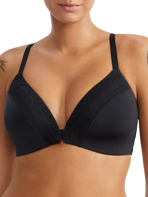 Shop Bare The Wire-free Front Close Bra With Lace In Black
