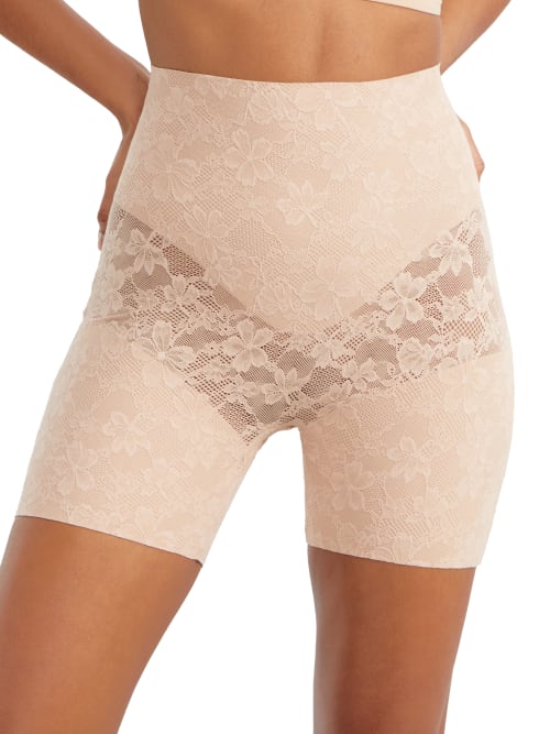 Bare Show Off Lace Medium Control High-waist Mid-thigh Shaper In Nude