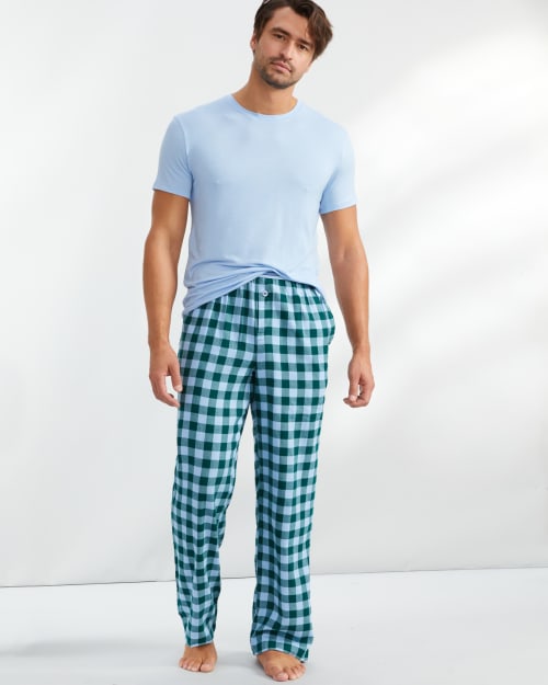 Bare The Men's Cozy Brushed Cotton Pj Pants In Green Buff