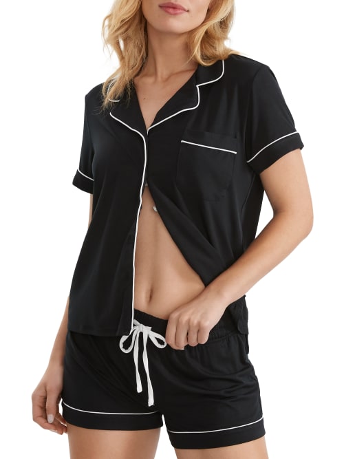 Bare Cool Jade Piped Shorts Set In Black