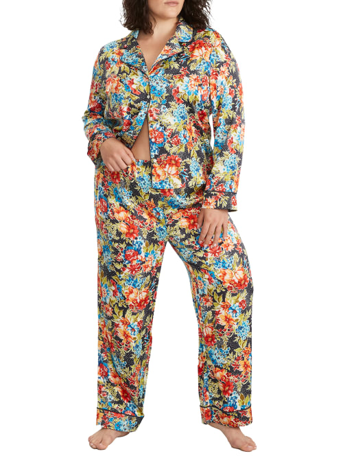 Bare Washed Satin Pajama Set In Party Floral