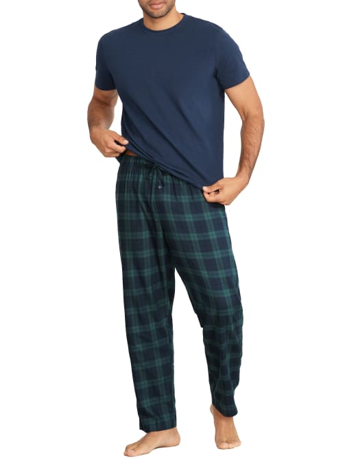 Bare The Cozy Men's Brushed Cotton Pajama Set In Navy,forest Plaid