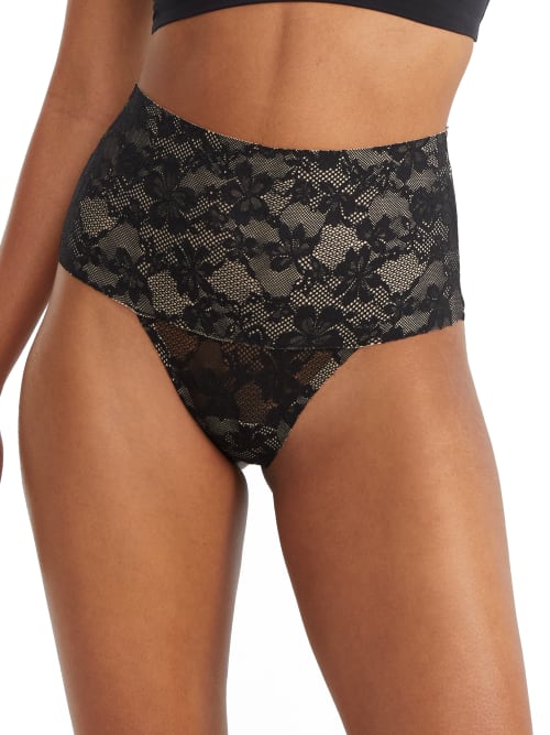 Bare Show Off Lace Medium Control Shaping Thong In Black