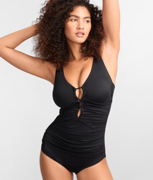 Shop Bare The Slimming Keyhole Plunge One-piece In Black