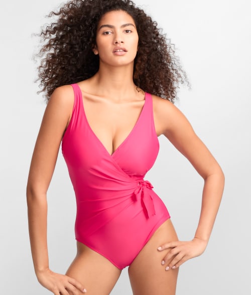 Shop Bare The Slimming Plunge Side-tie One-piece In Raspberry Sorbet