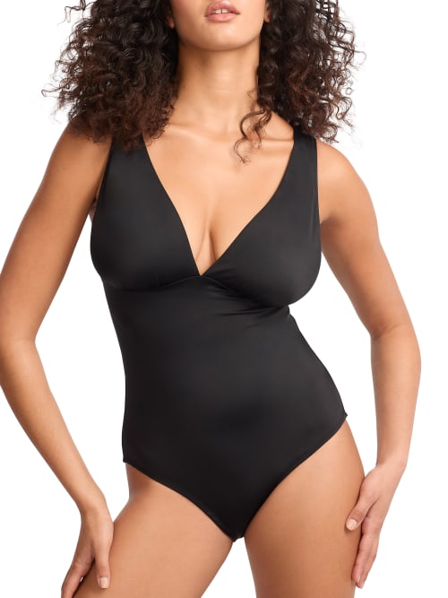 Shop Bare The Slimming Plunge One-piece In Black