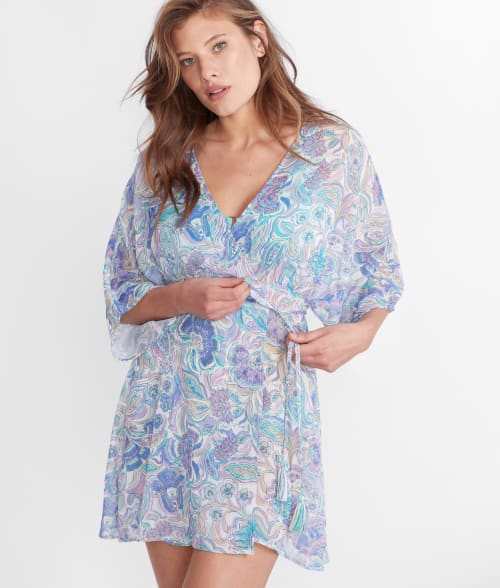 Shop Becca Mystique Sheer Woven Tunic Cover-up In Multi