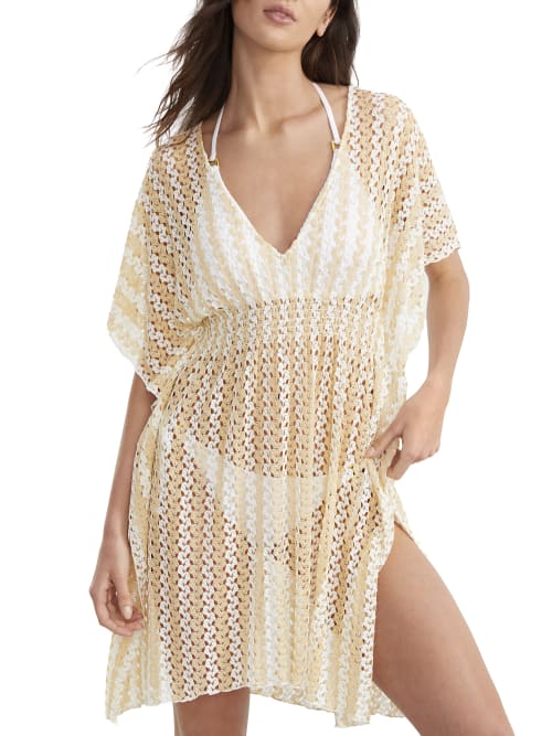 Shop Becca Golden Tunic Cover-up In White,gold