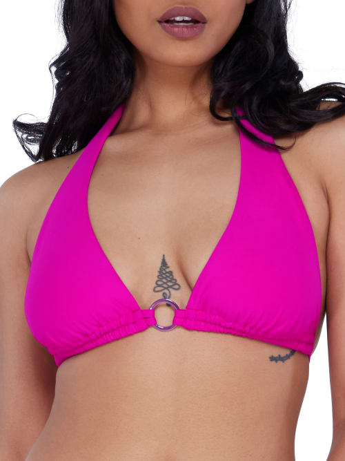Birdsong Ring-front Triangle Halter Bikini Top In Berry