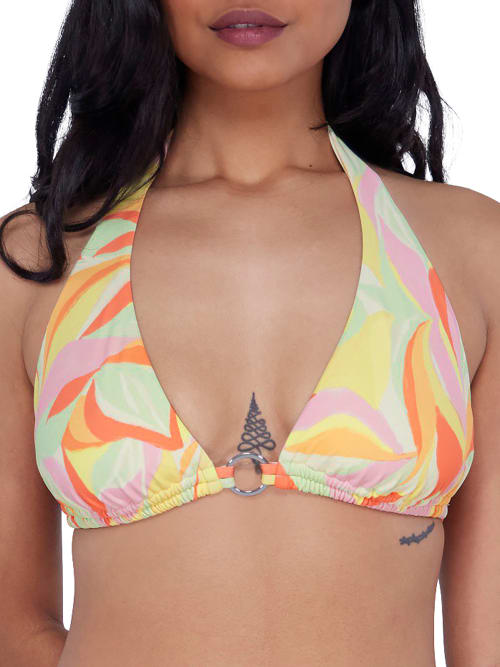 Birdsong Ring-front Triangle Halter Bikini Top In Colorful Aloha