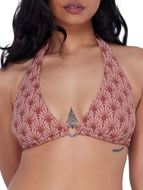 Birdsong Ring-front Triangle Halter Bikini Top In Deco Palms