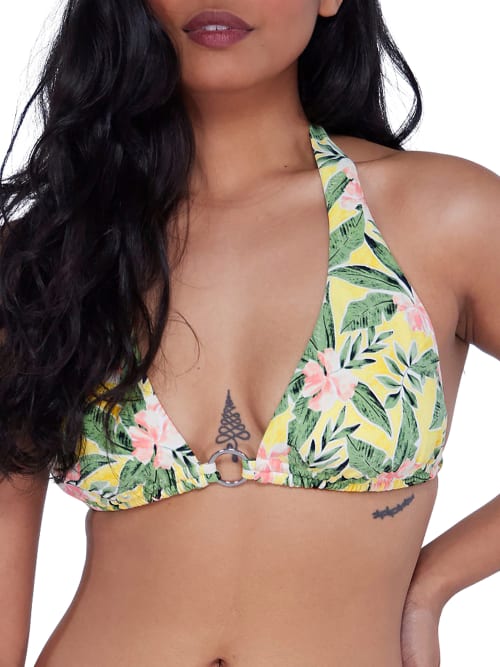 Birdsong Ring-front Triangle Halter Bikini Top In Paradise Blooms