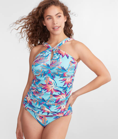 Birdsong High-neck Underwire Tankini Top In Tropical Tranquility