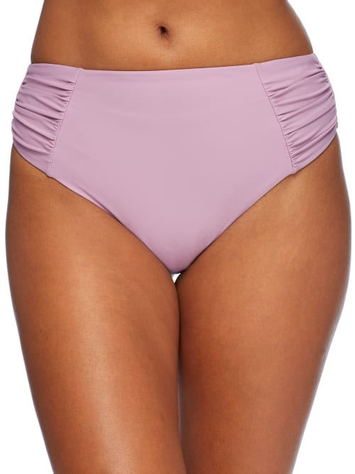 Birdsong Ruched High-waist Bikini Bottom In Lilac