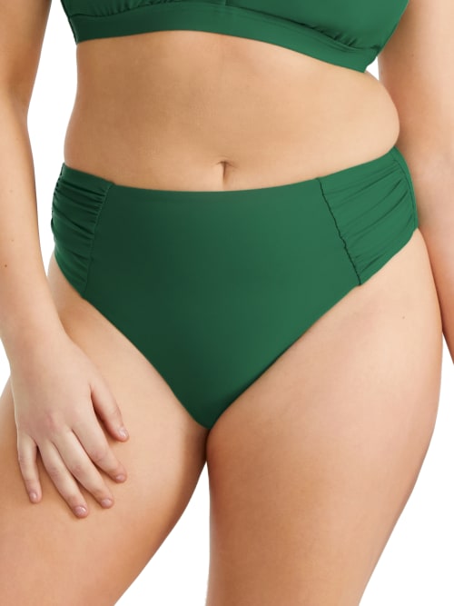 Birdsong Ruched High-waist Bikini Bottom In Emerald
