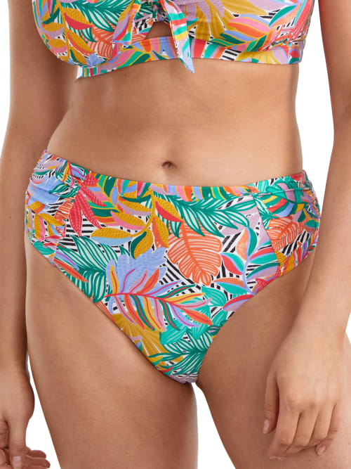 Birdsong Wild Tropic Ruched High-waist Bikini Bottom
