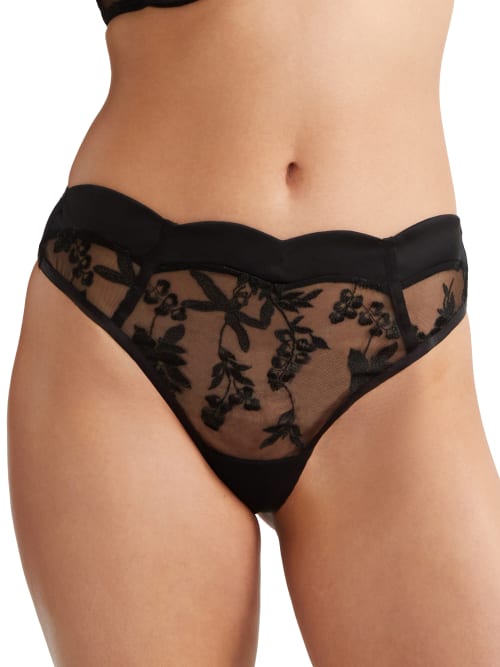 Bluebella Cassandra Botanical Embroidery High-rise Thong In Black