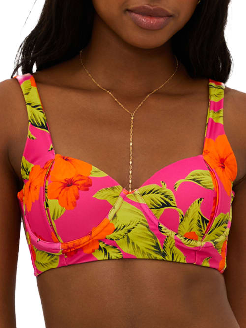 Shop Beach Riot Paulina Underwire Longline Bikini Top In Hibiscus Sunset