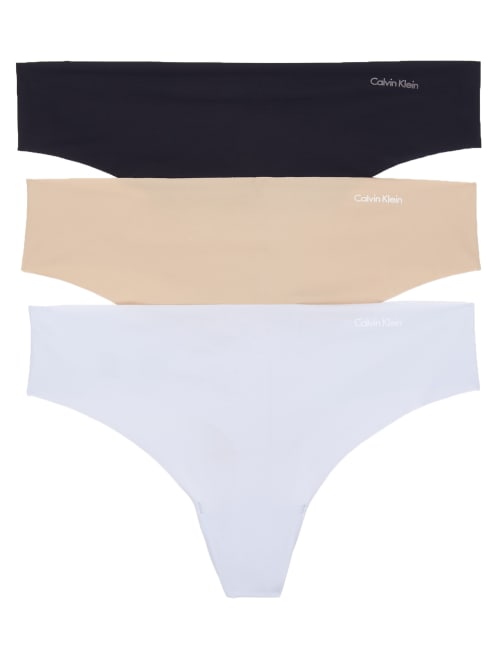 Calvin Klein Invisibles Thong 3-pack In Amethyst,nude,black
