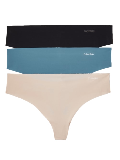 Calvin Klein Invisibles Thong 3-pack In Black,teal,beech