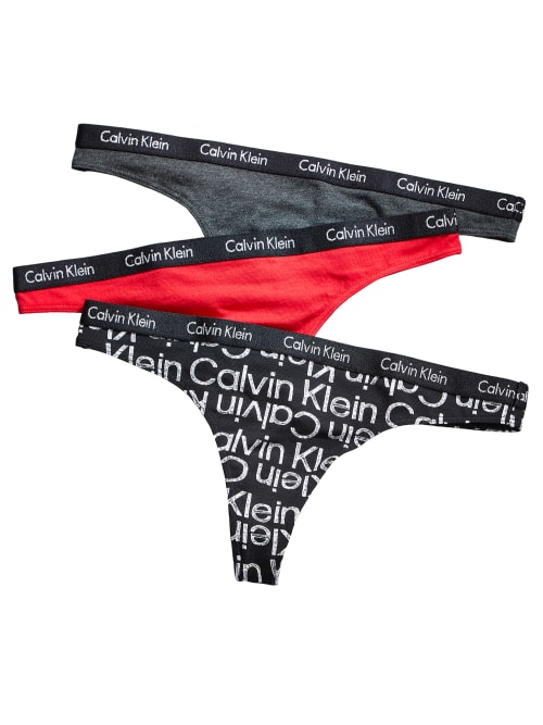 Calvin Klein Carousel Thong 3-pack In Grey,red,logo