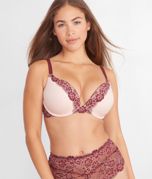 Camio Mio Push-up Plunge Bra In Maroon,barely There