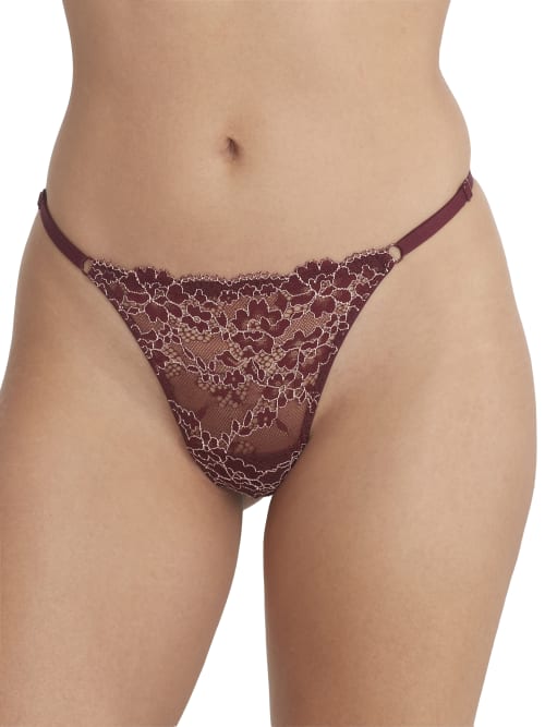 Shop Camio Mio Adjustable Lace G-string In Maroon,barely There