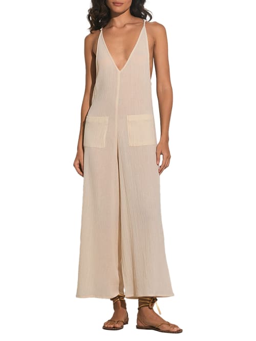 Shop Elan Woven Jumpsuit Cover-up In Sand
