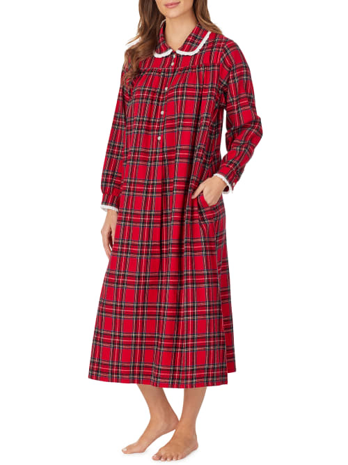 Lanz Of Salzburg Red Tartan Flannel Nightgown In Red Multi Plaid