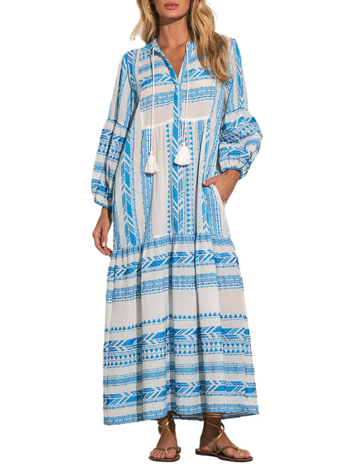 Shop Elan Two-tone Cover-up Maxi Dress In White,blue