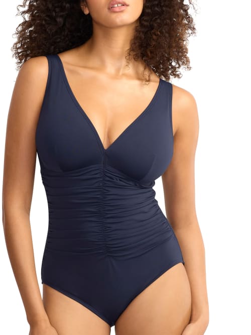 Coco Reef Contours Solitare V-neck Underwire Tummy-control One-piece Swimsuit In Twilight Blue