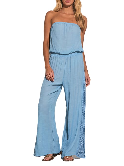 Shop Elan Strapless Jumpsuit Cover-up In Light Blue