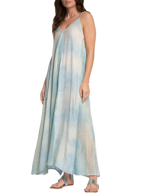 Elan Tie Dye Crochet Maxi Dress Cover-up In Blue