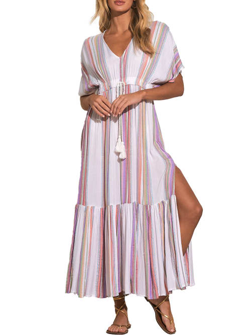 Shop Elan Lorax Two-tone Cover-up Maxi Dress In White,multi
