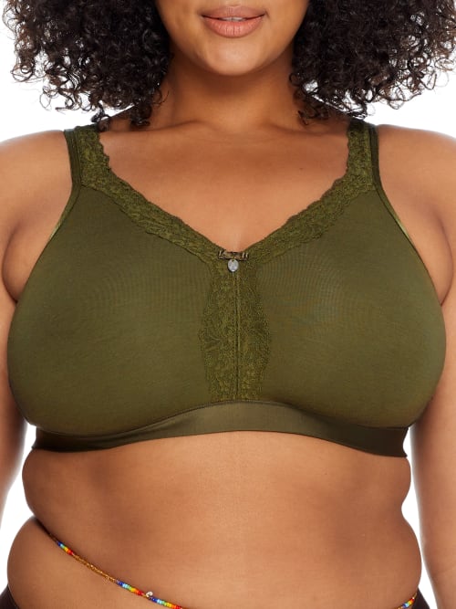 Curvy Couture Cotton Luxe Wire-free Bra In Olive Night