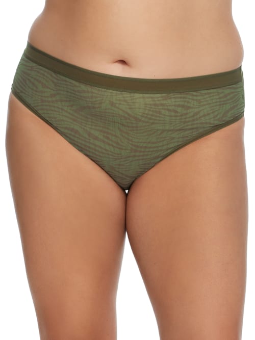 Curvy Couture Sheer Mesh Hi-cut Brief In Olive Waves