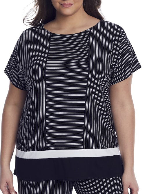 Donna Karan Sleepwear Plus Size Get In Line Modal Sleep Shirt In Black Stripe