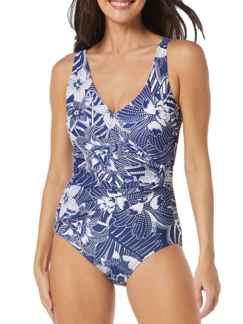 Tropical Bloom Draped Sash Underwire One-Piece