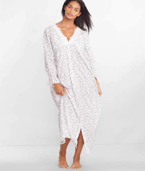 Shop Eileen West Button-front Woven Robe In Grey Scroll