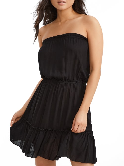 Elan Strapless Ruffle Dress Cover-up In Black
