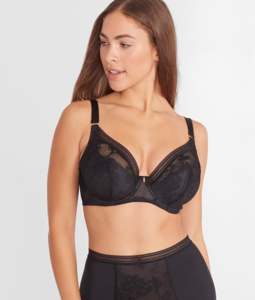 Shop Fantasie Fusion Lace Padded Plunge Bra In Black