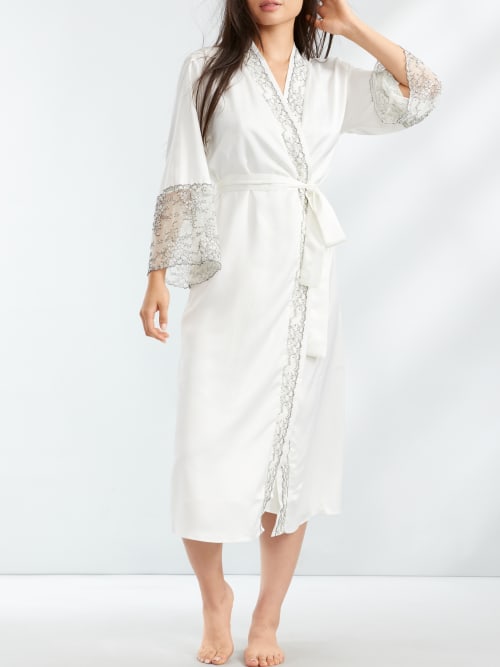 Shop Flora Nikrooz Charmeuse Long Robe In Ivory