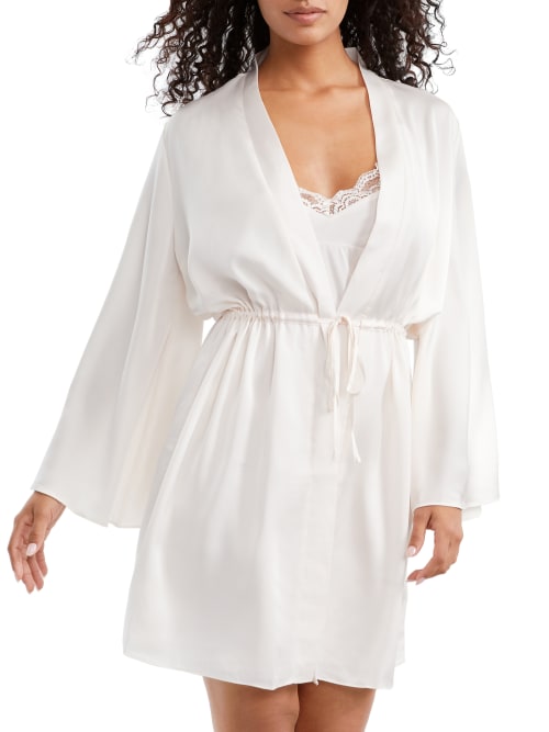 Shop Flora Nikrooz Ember Solid Luxe Woven Wrap Robe In Antique Ivory