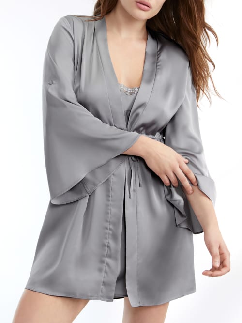 Shop Flora Nikrooz Ember Solid Luxe Woven Wrap Robe In Storm