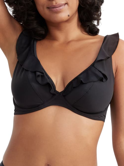 Shop Freya Jewel Cove Ruffled Bikini Top In Black Solid