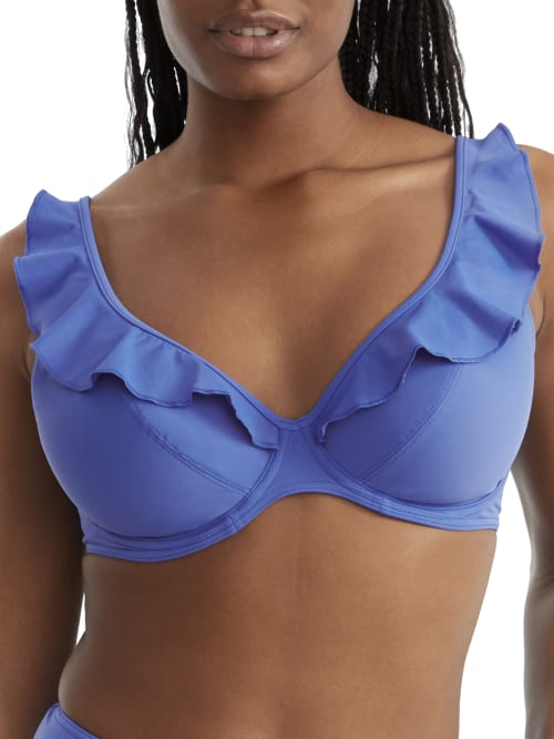 Shop Freya Jewel Cove Ruffled Bikini Top In Plain Azure