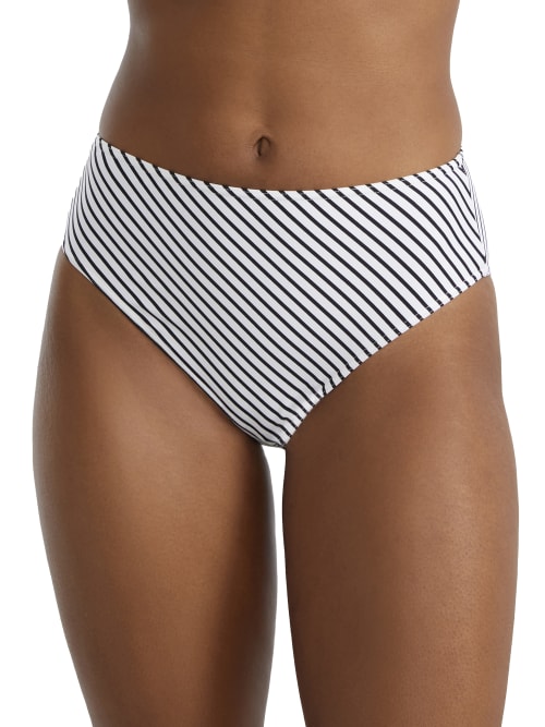 Freya Jewel Cove High-waist Bikini Bottom In Black,white Stripe